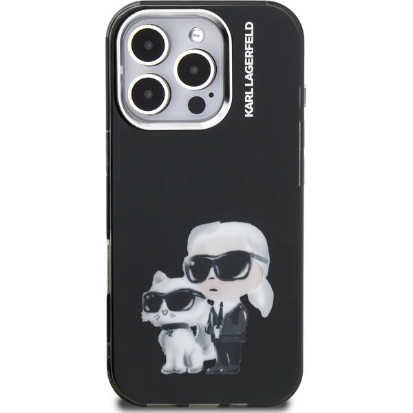 Karl Lagerfeld IML Aquarelle Karl and Choupette kryt iPhone 16 Pro čierny 