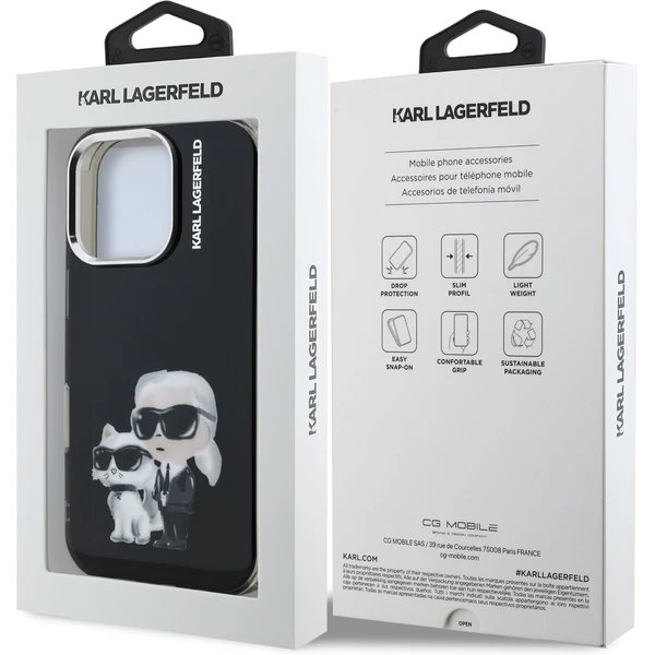 Karl Lagerfeld IML Aquarelle Karl and Choupette kryt iPhone 16 Pro čierny 