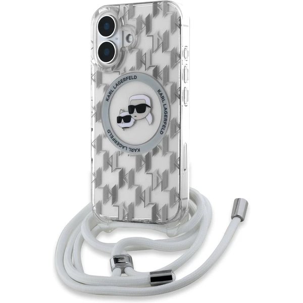 Karl Lagerfeld IML Monogram Crossbody K&CH Heads MagSafe kryt iPhone 16 priehľadný 