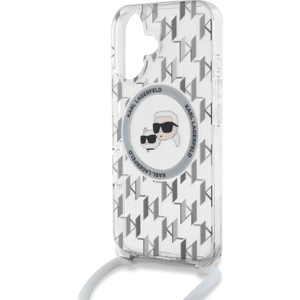 Karl Lagerfeld IML Monogram Crossbody K&CH Heads MagSafe kryt iPhone 16 priehľadný 
