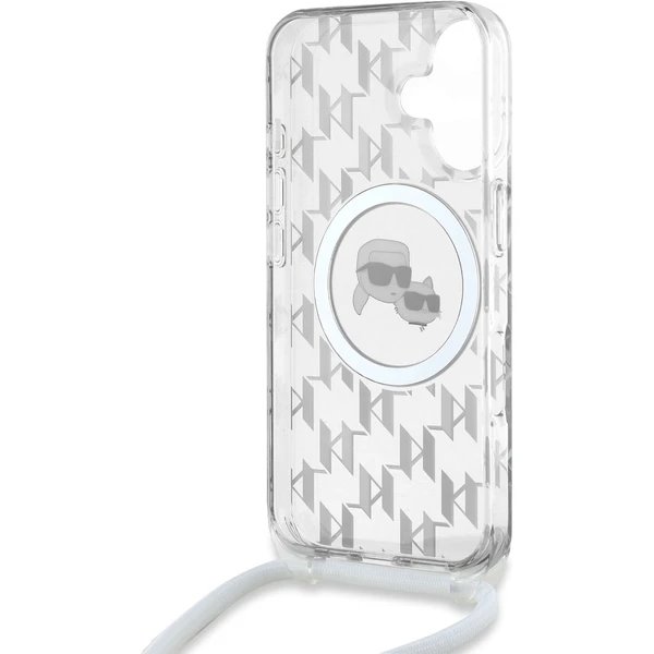 Karl Lagerfeld IML Monogram Crossbody K&CH Heads MagSafe kryt iPhone 16 priehľadný 