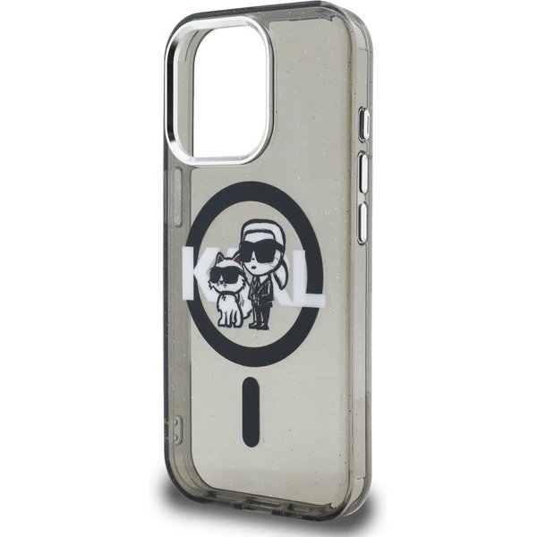 Karl Lagerfeld IML Glitter Karl and Choupette Sketch MagSafe kryt iPhone 15 Pro Max čierny 