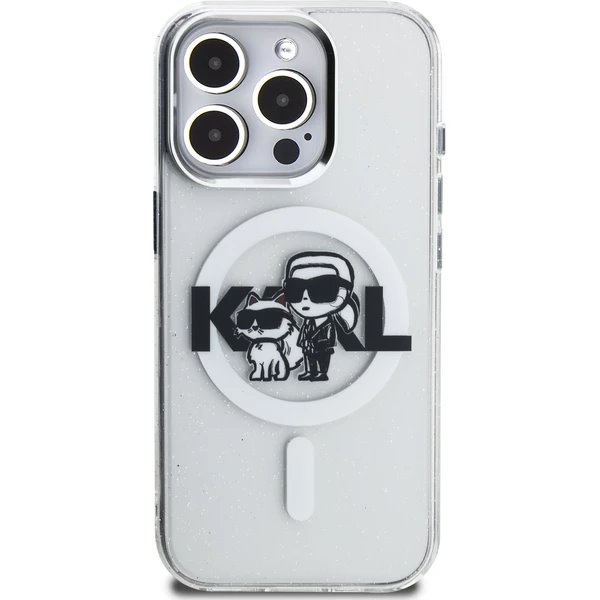 Karl Lagerfeld IML Glitter Karl and Choupette Sketch MagSafe kryt iPhone 15 Pro Max priehľadný 