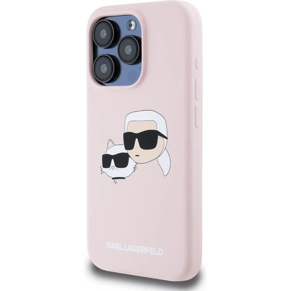 Karl Lagerfeld Liquid Silicone Double Heads MagSafe kryt iPhone 15 Pro ružový 