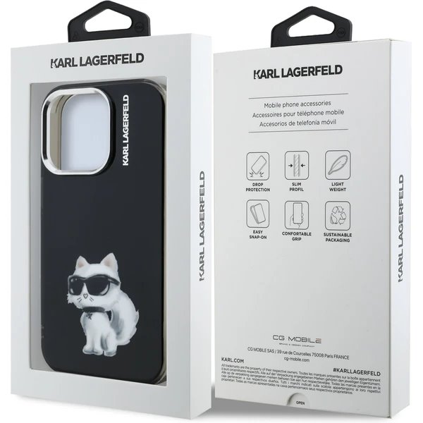 Karl Lagerfeld IML Aquarelle Choupette kryt iPhone 15 Pro čierny 