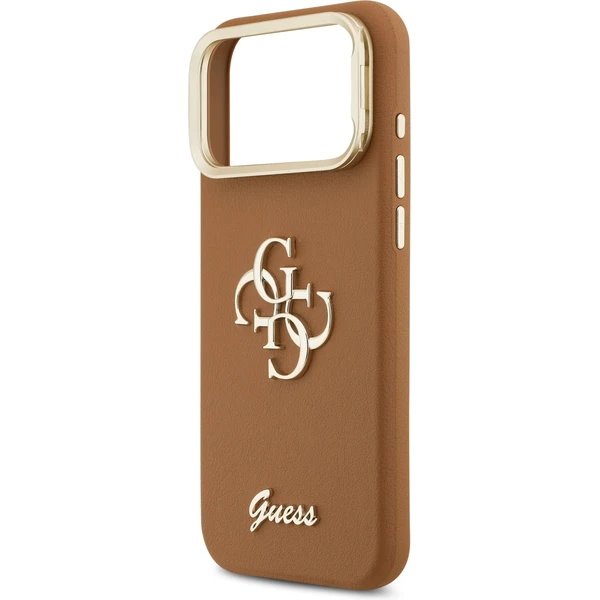 Guess PU Grained 4G Logo Stand Camera Frame kryt iPhone 17 Pro Max hnedý 