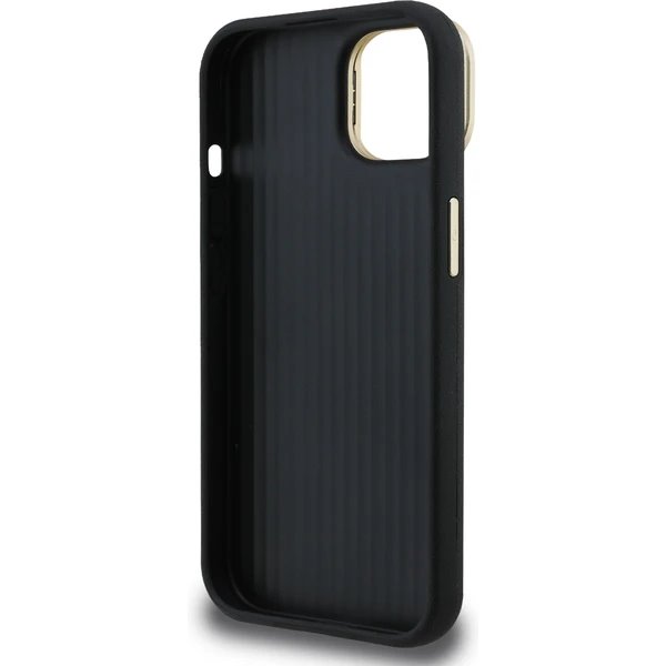 Guess PU Grained 4G Logo Stand Camera Frame kryt iPhone 15 čierny 