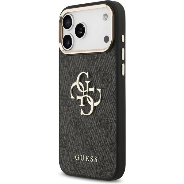 Guess PU Leather 4G Metal Logo Gold Frame kryt iPhone 17 Pro Max čierny 