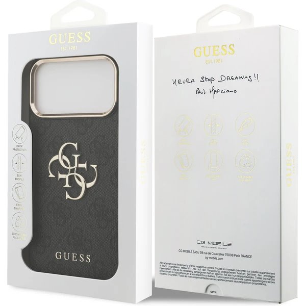Guess PU Leather 4G Metal Logo Gold Frame kryt iPhone 17 Pro Max čierny 