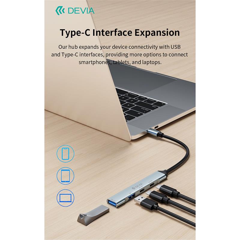 Devia USB-C Hub Lite 4 in 1 EC707 - Deep Gray 