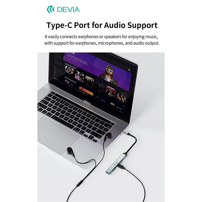 Devia USB-C Hub Lite 4 in 1 EC707 - Deep Gray 