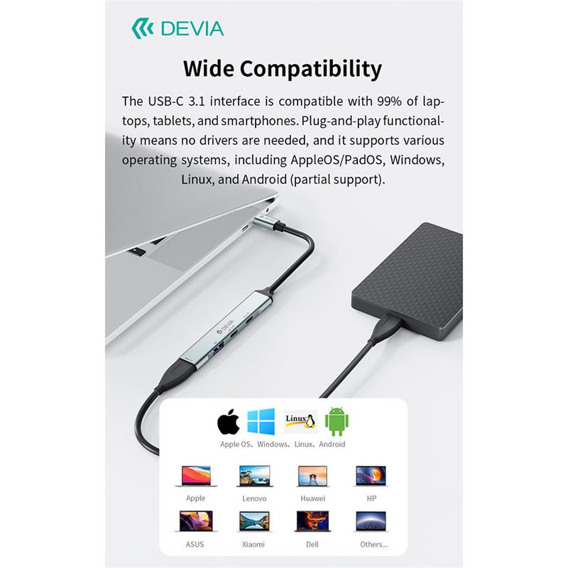 Devia USB-C Hub Lite 4 in 1 EC707 - Deep Gray 