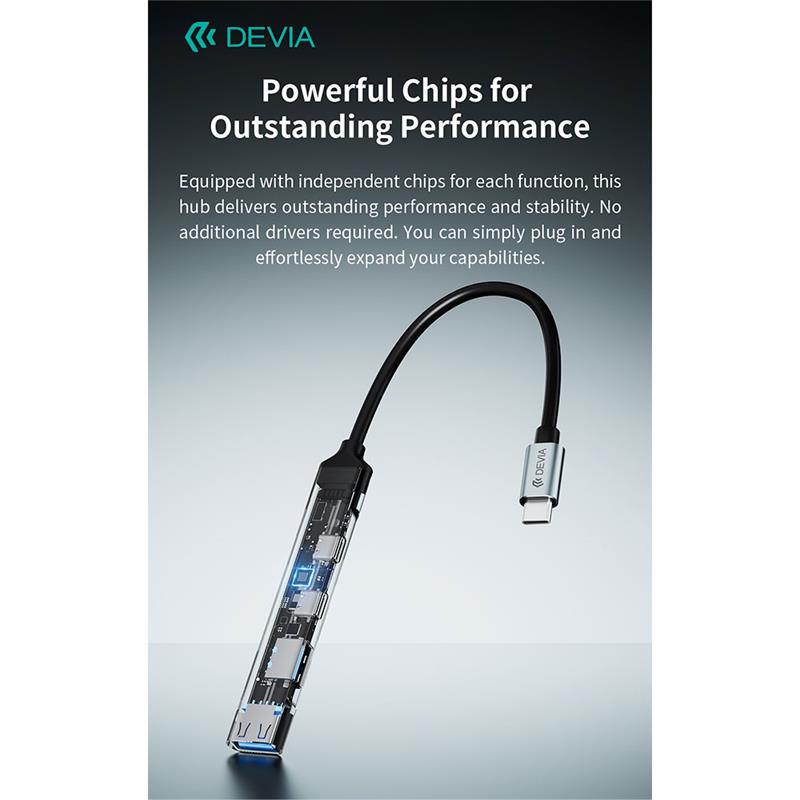 Devia USB-C Hub Lite 4 in 1 EC707 - Deep Gray 