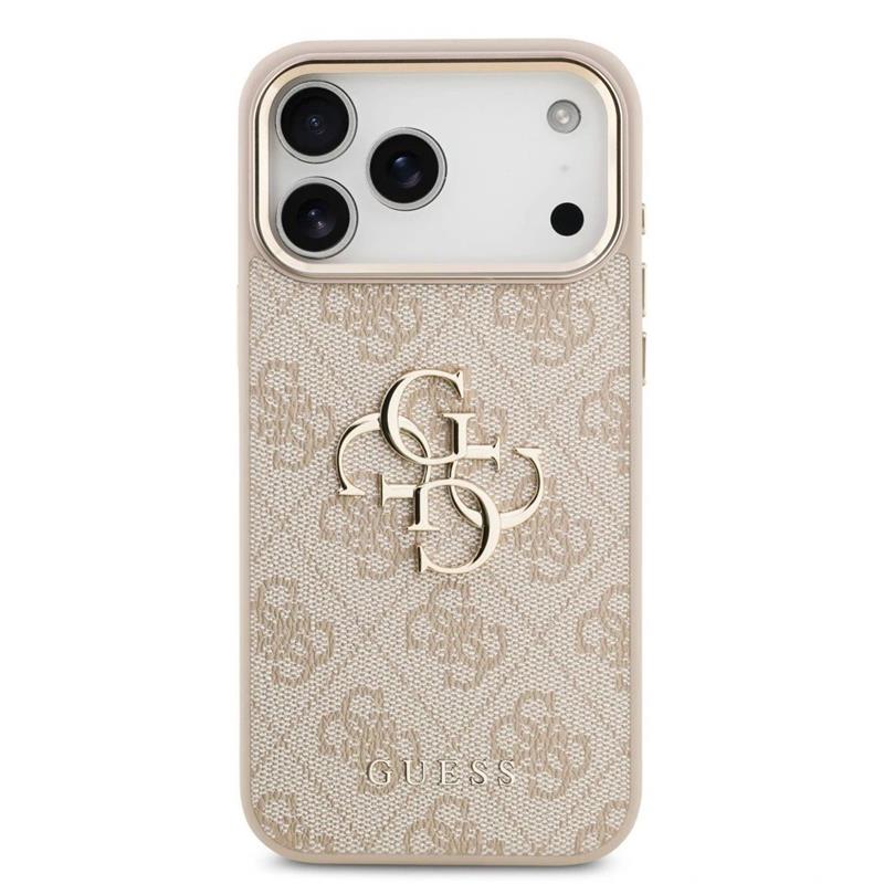 Guess PU Leather 4G Metal Logo Gold Frame kryt iPhone 17 Pro Max ružový 