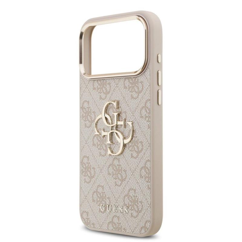 Guess PU Leather 4G Metal Logo Gold Frame kryt iPhone 17 Pro Max ružový 