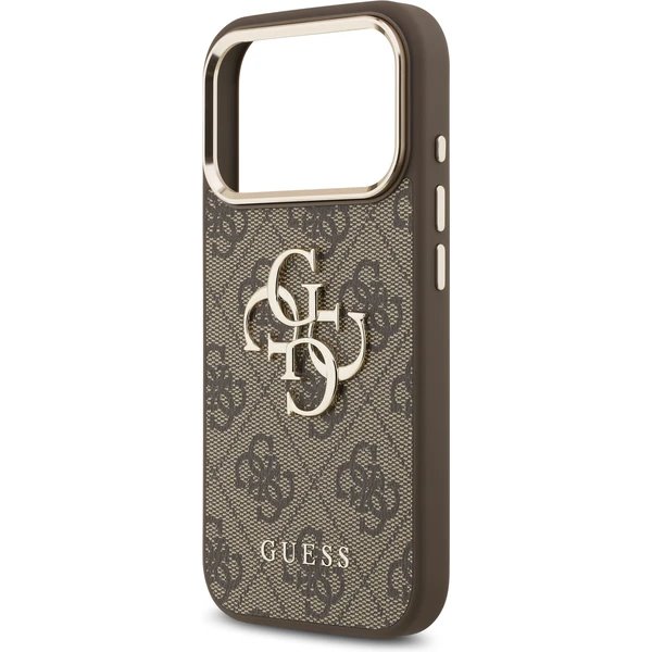 Guess PU Leather 4G Metal Logo Gold Frame kryt iPhone 17 Pro Max hnedý 