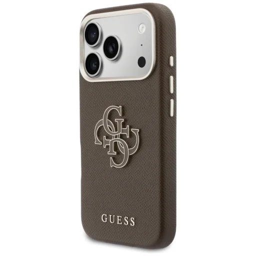 Guess PU Resin Logo kryt iPhone 17 Pro hnedý 