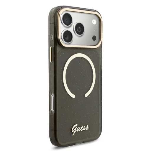 Guess IML Glitter Script Strap MagSafe kryt iPhone 17 Pro Max čierny 