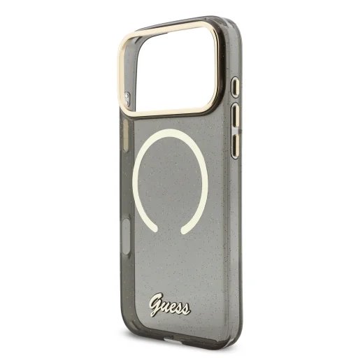 Guess IML Glitter Script Strap MagSafe kryt iPhone 17 Pro Max čierny 