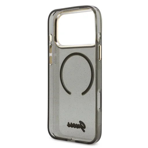Guess IML Glitter Script Strap MagSafe kryt iPhone 17 Pro Max čierny 