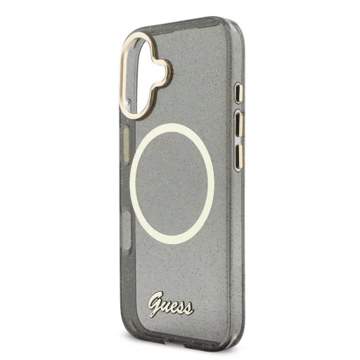 Guess IML Glitter Script Strap MagSafe kryt iPhone 17 čierny 