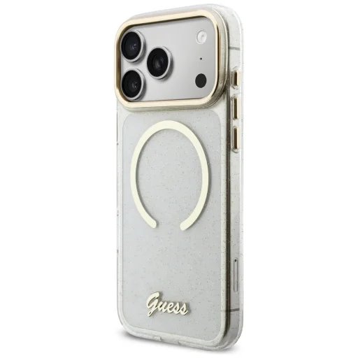 Guess IML Glitter Script Strap MagSafe kryt iPhone 17 Pro Max biely 