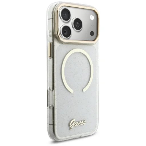 Guess IML Glitter Script Strap MagSafe kryt iPhone 17 Pro Max biely 