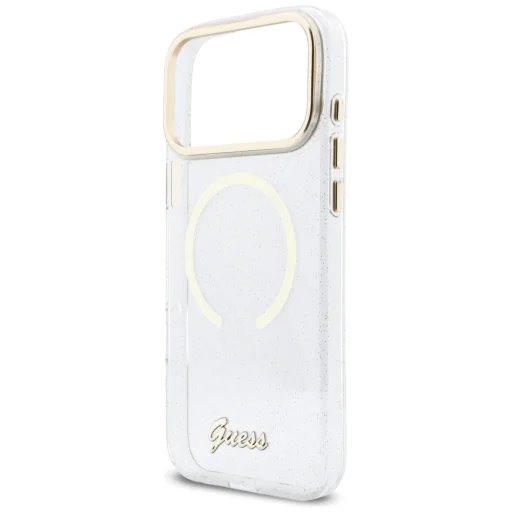 Guess IML Glitter Script Strap MagSafe kryt iPhone 17 Pro Max biely 