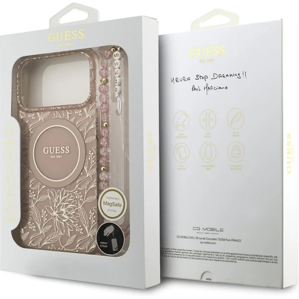 Guess IML Flowers Allover Strap MagSafe kryt iPhone 17 Pro Max ružový 