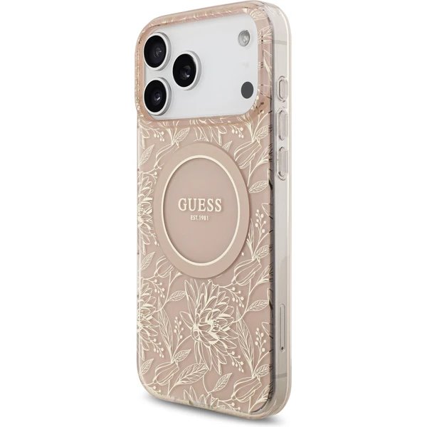 Guess IML Flowers Allover Strap MagSafe kryt iPhone 17 Pro ružový 