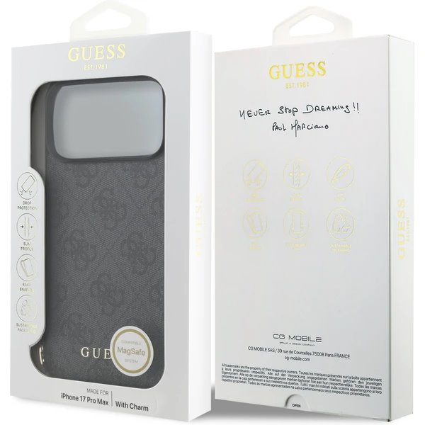 Guess 4G Charm MagSafe kryt iPhone 17 Pro Max šedý 
