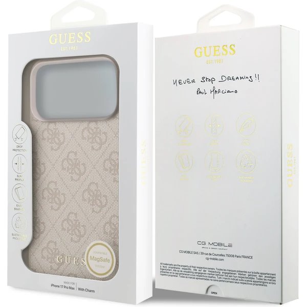 Guess 4G Charm MagSafe kryt iPhone 17 Pro ružový 