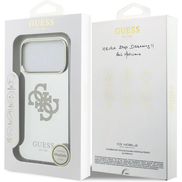Guess PC/TPU Mirror 4G Glitter Logo MagSafe kryt iPhone 17 Pro zlatý 