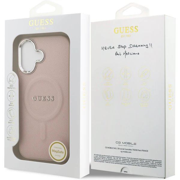 Guess PU Saffiano MagSafe kryt iPhone 17 ružový 