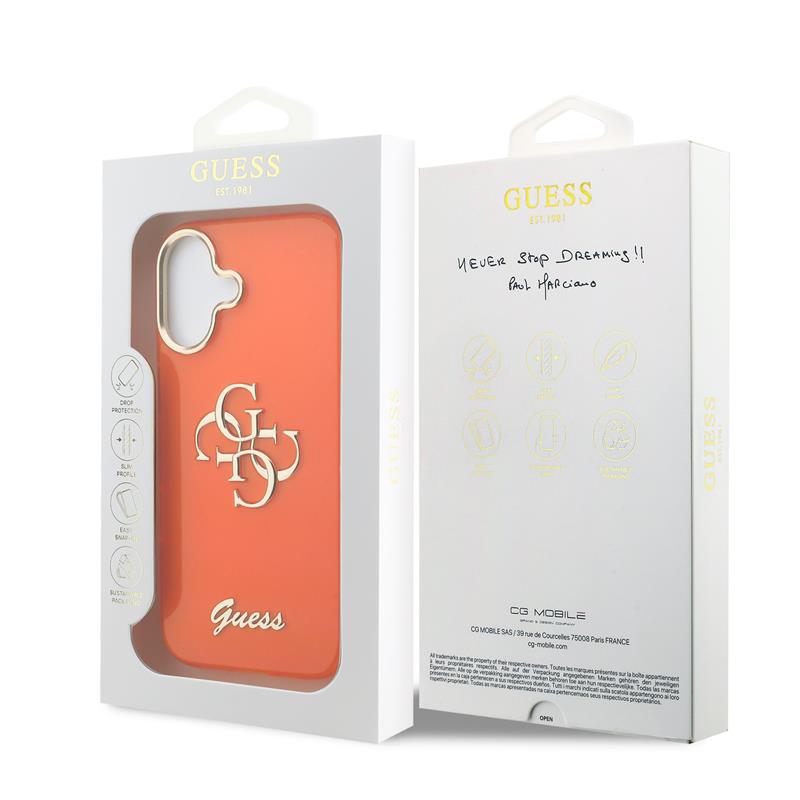 Guess IML 4G Script Metal Logo kryt iPhone 17 oranžový 