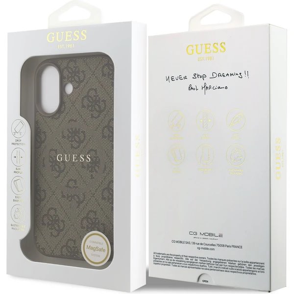 Guess PU Leather 4G Colored Ring MagSafe kryt iPhone 17 hnedý 