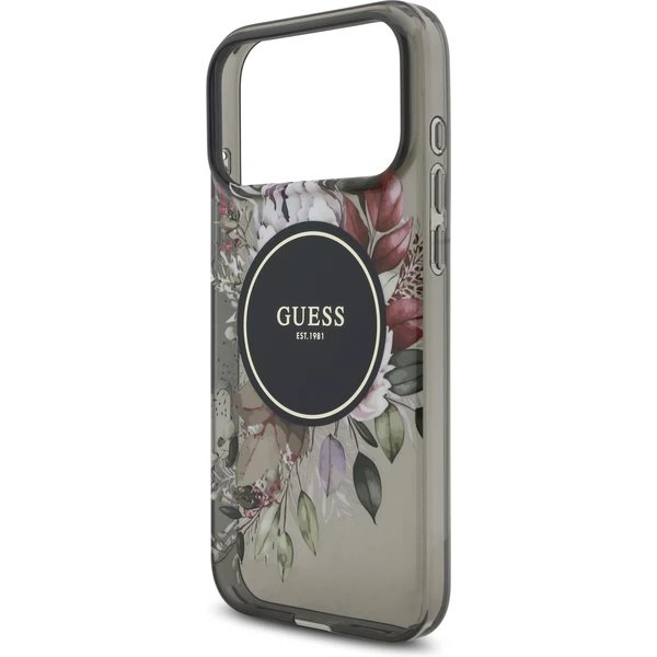 Guess IML Flowers Strap MagSafe kryt iPhone 17 Pro čierny 
