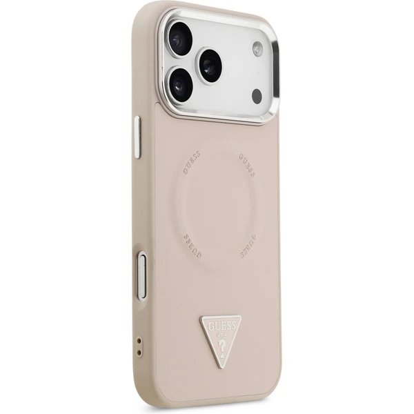 Guess PU Leather Triangle Logo MagSafe kryt iPhone 17 Pro Max ružový 