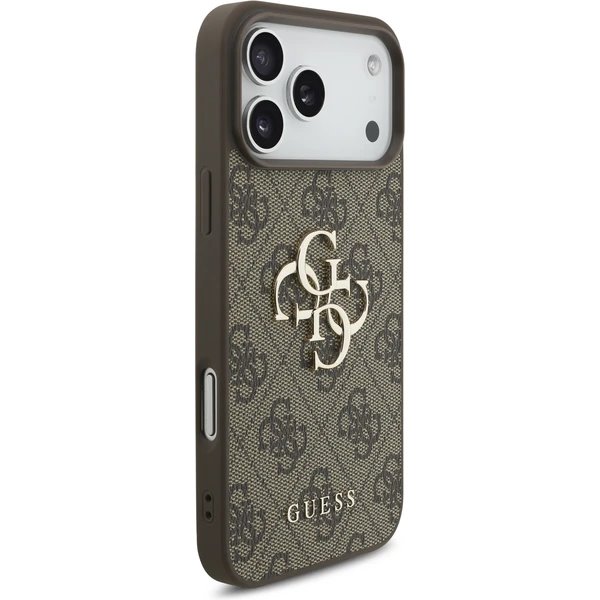 Guess PU 4G Metal Logo Strap kryt iPhone 17 Pro Max hnedý 