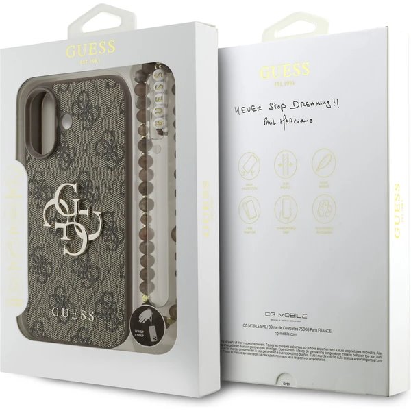 Guess PU 4G Metal Logo Strap kryt iPhone 17 hnedý 