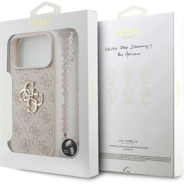 Guess PU 4G Metal Logo Strap kryt iPhone 17 Pro ružový 