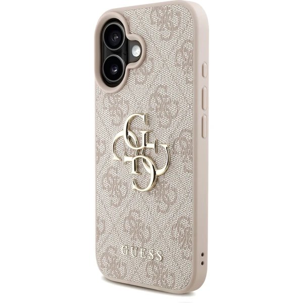 Guess PU 4G Metal Logo Strap kryt iPhone 16 ružový 