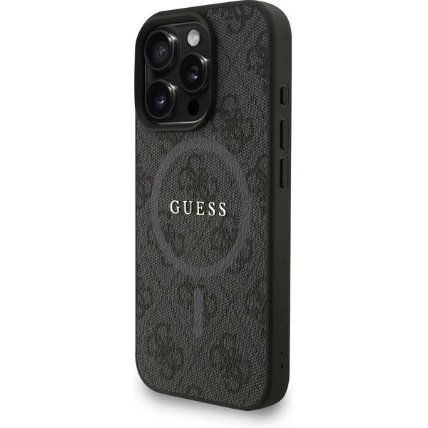 Guess PU Leather 4G Colored Ring Strap MagSafe kryt iPhone 16 Pro čierny 
