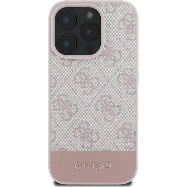 Guess PU 4G Stripe kryt iPhone 16 Pro ružový 