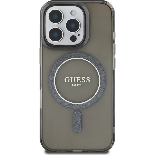 Guess IML Glitter Ring MagSafe kryt iPhone 16 Pro Max čierny 