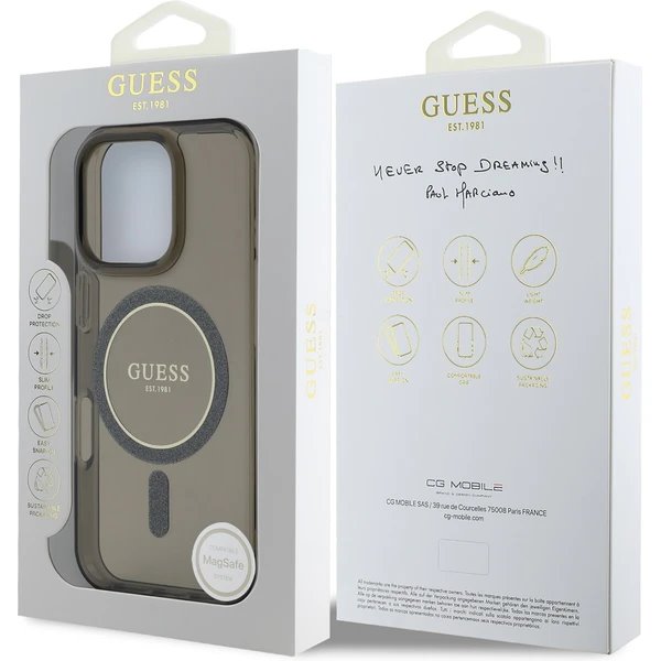 Guess IML Glitter Ring MagSafe kryt iPhone 16 Pro Max čierny 