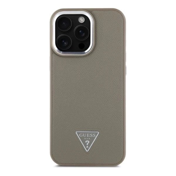 Guess PU Grained Triangle Logo MagSafe kryt iPhone 16 Pro Max hnedý 