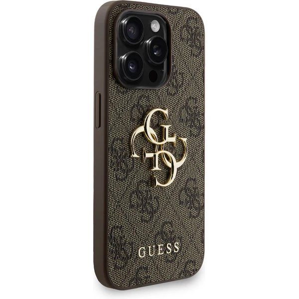 Guess PU 4G Metal Logo Strap kryt iPhone 15 Pro Max hnedý 