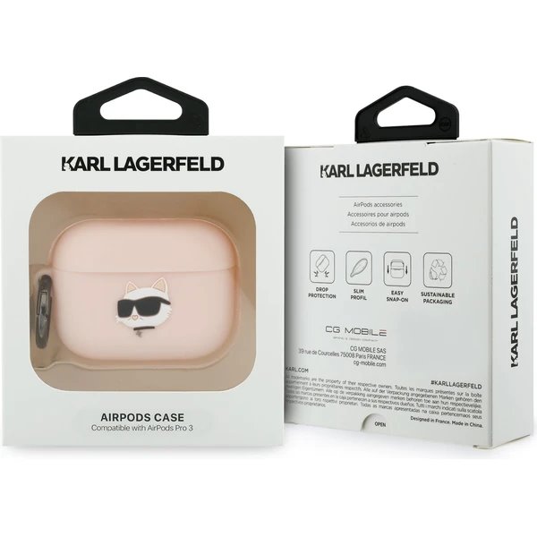 Karl Lagerfeld 3D Logo NFT Choupette Head Silikonové Púzdro pre AirPods 3 Pro ružové 