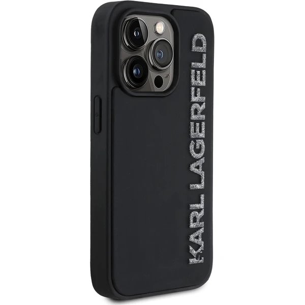Karl Lagerfeld 3D Rubber Glitter Logo kryt iPhone 13 Pro čierny 